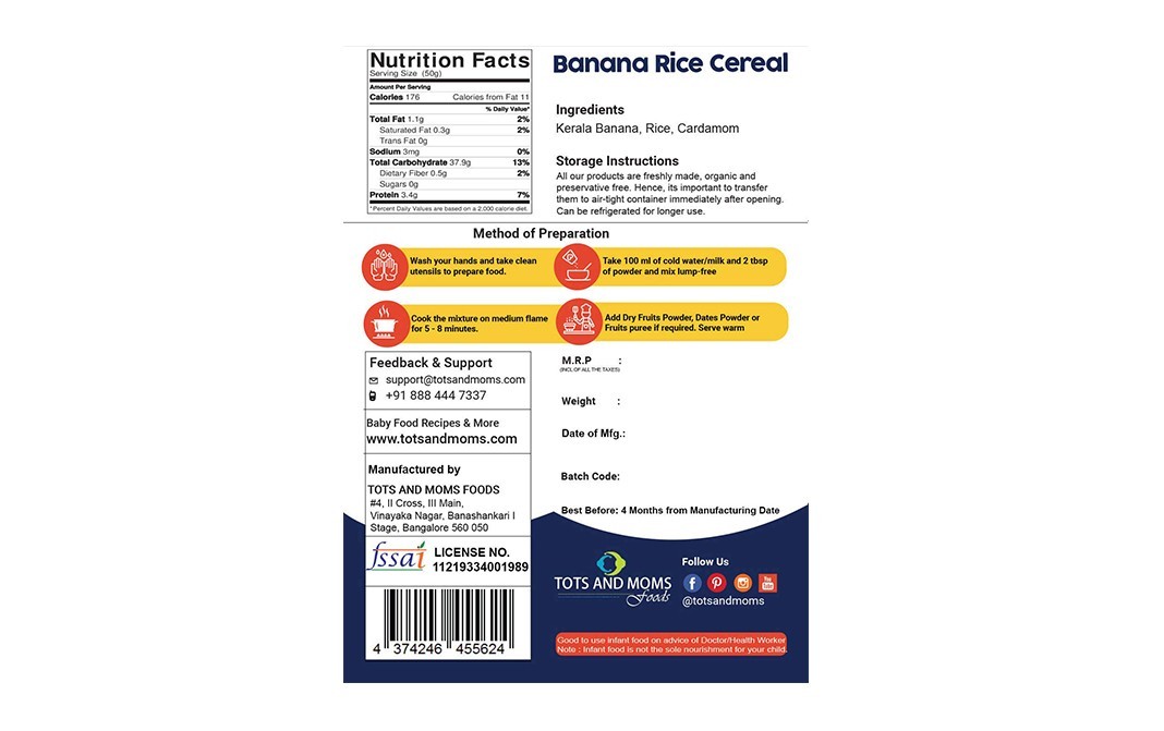 Tots And Moms Foods Banana Rice Cereal    Pack  200 grams